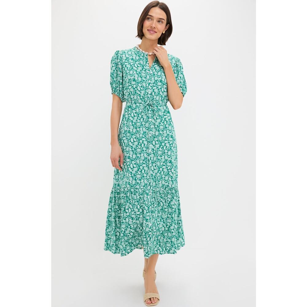 HYACINTH HOUSE Green Micro Floral Frannie Maxi Dress Size XS NWT